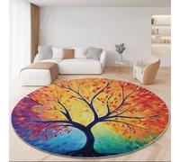 Tapis Rond 60 cm, Coloré Tapis de Salon Lavable en Arbre De Vie Abstrait Et Coloré modèle, Descente de lit Douce et antidérapante pour Chambre, pour décoration intérieure, Salle à Manger