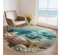 Tapis Rond 60 cm Coquillage Fantaisie Plage Enchanté Océan Art Tapis De Salon en Machine, Doux Résistant Antidérapant Moquette De Sol en Flanelle pour Chambre Bureau Cuisine - Océan Romantique Perle