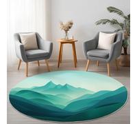 Tapis Rond 60 cm Doux Antidérapant et Lavable, Simple Illustration Montagnes Flanelle Poils Courts pour Chambres et Salles à Manger, Vert Tapis Rond Cadeau Pendaison Crémaillère