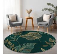 Tapis Rond 60 cm Doux Antidérapant et Lavable, Simple Lignes Feuilles Flanelle Poils Courts pour Chambres et Salles à Manger, Vert Foncé Tapis Rond Cadeau Pendaison Crémaillère