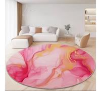 Tapis Rond 60 cm, Encre Tache Abstrait Motif - Confectionné en Flanelle Et Polyester, Confortable Lavable Anti-Dérapant Résistant À La Décoloration Rose Jaune Tapis Et Usage Quotidien