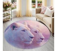 Tapis Rond 60 cm et Moquette Animal Aquarelle Lion, Lavable en Machine & Antidérapant, Violet Petit Tapis pour Descente de Lit, sous-Chaise ou Déco de Bureau