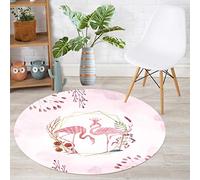 Tapis Rond 60 cm Flamingo Feuilles Roses Tapis Exterieur Rond Court en Peluche Intérieur Antidérapant Salon Chambre Décoration pour la Maison Lavable en Machine