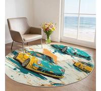 Tapis Rond 60 cm Flanelle Douce Tapis, Voiture Course Dynamique Style Rue Sport Graphique Circulaire Salon Chambre Imprimé Antidérapant Intérieur Tapis de Décoration, Bleu-Vert