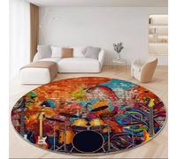 Tapis Rond 60 cm, Gribouillages Éléments musicaux Batterie Motif - Confectionné en Flanelle Et Polyester, Confortable Lavable Anti-Dérapant Résistant À La Décoloration Coloré Tapis Et Usage Quotidien