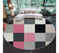 Tapis Rond 60 cm - Lavable en Machine - Coloré Tapis de Sol antidérapant et Doux - Motif Géométrique Simple Abstrait carré - pour Chambre à Coucher, Salle à Manger Chambre d'enfant