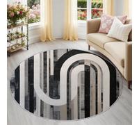 Tapis Rond 60 cm Lavable Machine, Abstrait Moquette Antidérapante Poil Bas Noir, Motif Rayures Arches Motif Géométrique Doux pour Salon, Chambre, Cuisine, Nursery, Bureau