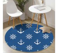 Tapis Rond 60 Cm - Méditerranée Gouvernail Voile Bleu, Microfibre Douce, Lavable, Décoration De Sol Rétro pour Salon Bureau Entrée Entrée/Hall D’Entrée
