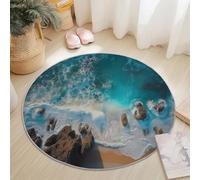 Tapis Rond 60 Cm Mer Méditerranée Vagues Récif - Confectionné en Flanelle Et Polyester, Confortable, Lavable, Anti-Dérapant, Résistant À La Décoloration Et Usage Quotidien Bleu