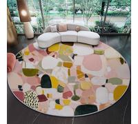 Tapis Rond 60 Cm Minimalisme Moderne Aplats De Couleur Graphisme Rose - Antidérapant Et Doux - Carpette Lavable pour Décoration D'Intérieur, Salon, Entrée Et Bureau - Poils Ras