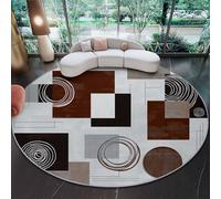 Tapis Rond 60 Cm Motif Abstrait Carré Et en Spirale Brun - Tapis Salon Chambre Enfant Antidérapant Lavable - Tapis Rond Doux Décor Intérieur Moderne Tapis De Sol