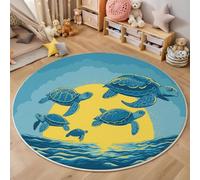 Tapis Rond 60 Cm Motif Tortue Salon Chambre Rug Lavable en Machine Tapis Chambre Adulte Doux Imprimés d'animaux Marins Descente De Lit Antidérapant Decoration Chambrel Mangerded, Bleu