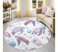 Tapis Rond 60 cm Onirique Fait Main Violet Bleu Tortue Méduse Bulles Tapis Rond, Doux, Antidérapant, Lavable - Convient pour Chambre à Coucher, Entrée, Salle à Manger, Dortoir Familial Nurserie