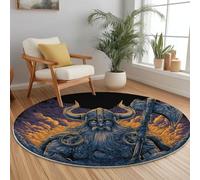 Tapis Rond 60 cm pour Chambre à Coucher Salle à Manger Chambre d'enfant, Fantaisie Guerrier Hache Flanelle Rond Tapis Doux Résistant, Sombre Lavable Antidérapant