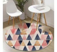 Tapis Rond 60 cm, Rose Gris Tapis de Salon Lavable en Triangles Mosaïque modèle, Descente de lit Douce et antidérapante pour Chambre, pour décoration intérieure, Salle à Manger