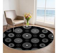 Tapis Rond 60 cm (Round) Lavable Antidérapant, Tapis Art Mandala Cercle Doux Idéal pour Salon Chambre Cuisine Entrée, Facile à Nettoyer Noir