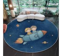 Tapis Rond 60 cm (Round) Lavable Machine, Moquette Antidérapante Espace Enfant Parent-Enfant Doux pour Salon, Chambre Cuisine,Bureau Bleu Clair