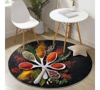 Tapis Rond 60 Cm Style Ethnique Épices Cuillère Rouge - Tapis Chambre avec Bords Cousus, Antidérapant Chambre, Lavable De Salon Convient pour Chambre Cuisine Balcon Salon