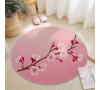 Tapis Rond 60 Cm Style Japonais Fleurs De Cerisier Branches De Fleurs Rose - Ultra-Doux en Laine Fine Et Polyester, Antidérapant, Facile À Nettoyer, Résistant À L’Usure, Design Élégant Et Durable