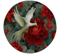 Tapis Rond 60 cm Style Japonais Salon Chambre Rug, Lavable en Machine Couleur Tapis Chambre Enfant, Doux Fleurs Roses Grands Oiseaux Descente de Lit AntidéRapant pour Chambrel Mangerded