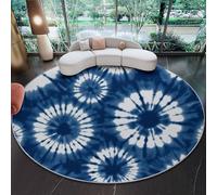 Tapis Rond 60 cm Tie-Dye Abstrait Texture - Tapis extérieur Rond et intérieur, Lavable et Durable - Idéal pour Décoration de Salon Cuisine Terrasse ou Balcon, Bleu