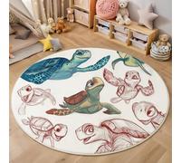 Tapis Rond 60 Cm Tortue Dessin Animé Salon Chambre Rug Lavable en Machine Tapis Chambre Adulte Doux Imprimés d'animaux Marins Descente De Lit Antidérapant Decoration Chambrel Mangerded, Blanc