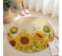 Tapis Rond 60 Cm Tournesols Fond Vintage Jaune - Ultra-Doux en Laine Fine Et Polyester, Antidérapant, Facile À Nettoyer, Résistant À L’Usure, Design Élégant Et Durable