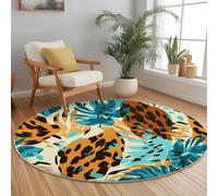Tapis Rond 60 Cm Tropical Feuilles Tropicales Imprimé Léopard - Confectionné en Flanelle Et Polyester, Confortable, Lavable, Anti-Dérapant, Résistant À La Décoloration Et Usage Quotidien Bleu