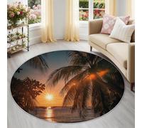 Tapis Rond 60 cm Vue Imprenable sur Coucher Soleil Tropical Palmier Tapis De Salon Lavable en Machine, Doux Résistant Antidérapant Moquette De Sol en Flanelle pour Chambre Bureau Cuisine - Brun Clair