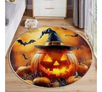 Tapis Rond 60cm Chauves-Souris Lanternes Citrouilles | Antidérapant, Lavable, Rund Tapis Halloween Guérisseur Doux à Poils Ras, Résistant Aux Taches Et à La Décoloration, Pour Salon Et Chambre