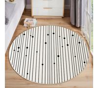 Tapis Rond 60cm, Tapis Style abstrait minimaliste Points de ligne verticale Lavable en Machine pour Salon - Antidérapant Moquette Et Guérisseur pour Salle À Manger Chambre Nurserie, Noir et blanc