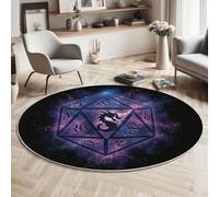 Tapis Rond 60cm, Tapis Style fantastique Symbole mystérieux du dragon des dés Lavable en Machine pour Salon - Antidérapant Moquette Et Guérisseur pour Salle À Manger Chambre Nurserie, Violet foncé