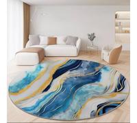 Tapis Rond 80 cm, 3D Abstrait Marbré Lignes Motif - Confectionné en Flanelle Et Polyester, Confortable Lavable Anti-Dérapant Résistant À La Décoloration Blanc Bleu Tapis Et Usage Quotidien