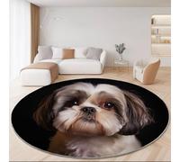 Tapis Rond 80 cm, Gros Plan Portrait Shih Tzu Motif - Confectionné en Flanelle Et Polyester, Confortable Lavable Anti-Dérapant Résistant À La Décoloration Coloré Tapis Et Usage Quotidien