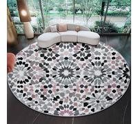 Tapis Rond 80 cm - Lavable en Machine - Coloré Tapis de Sol antidérapant et Doux - Motif Motifs géométriques Carreaux marocains - pour Chambre à Coucher, Salle à Manger Chambre d'enfant