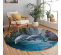 Tapis Rond 80 cm Lavable Machine, Moquette Antidérapante Poil Bas , Peinture à l’huile Île tropicale Paysage naturel pour Salon Chambre Salle à Manger Nursery Dortoir Enfants, Tapis de Jeu Bureau