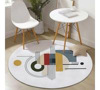 Tapis Rond 80 cm, Minimalisme Moderne Abstrait Beige Formes Géométriques Lignes Lavable et Antidérapant, Tapis de Sol Doux pour Chambre, Salon Cheminée et Salle de Jeux, Décoration Intérieure
