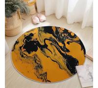 Tapis Rond 80 cm Orange Noir Salon Chambre Rug Lavable en Machine Tapis Chambre Doux Abstrait Peinture Lignes Texture Descente de Lit AntidéRapant Decoration Chambrel Mangerded