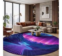 Tapis Rond 80 Cm Paysage De Cyber-Science-Fiction Planètes 3D Montagnes | Tapis Rond Doux Antidérapant Lavable Pour Chambre À Coucher, Entrée, Salle À Manger, Dortoir, Descente De Lit Bleu-Violet