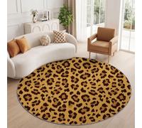 Tapis Rond 80 cm, Tapis Salon Moderne Lavable Doux Poil Ras avec Vintage Rustique Imprimé Léopard Imprimé Animal Marron Jaune, Dessous antidérapant, idéal pour Chambre et décoration intérieure