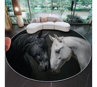 Tapis Rond 90 Cm Art Chevaux Portraits Tapis De Salon Lavable en Machine, Doux Antidérapant Moquette De Sol en Flanelle pour Chambre & Cuisine - Blanc