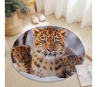 Tapis Rond 90 Cm Bébé Léopard Réaliste - Confectionné en Flanelle Et Polyester, Confortable, Lavable, Anti-Dérapant, Résistant À La Décoloration Et Usage Quotidien Brun