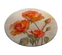 Tapis Rond 90 cm Diamètre Fleurs Oranges pour Tapis Chambre Enfant, Dessous Antidérapant, Lavable, pour L'Intérieur Et L'Extérieur