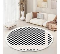 Tapis Rond 90 cm Diamètre Géométrie Blanche Tapis Moderne Moelleux à Poils Courts, antidérapant, Durable et Facile à Nettoyer,pour Salon et Chambre ou Salle Manger, décoratif