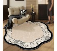 Tapis Rond 90 cm Diamètre Plantes Noires Tapis Moderne Moelleux à Poils Courts, antidérapant, Durable et Facile à Nettoyer,pour Salon et Chambre ou Salle Manger, décoratif