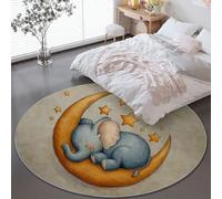 Tapis Rond 90 cm Flanelle Douce Tapis, Bébé Éléphant Mignon Dessin Animé Animal Éléphant Circulaire Salon Chambre Imprimé Antidérapant Intérieur Tapis de Décoration, Brun