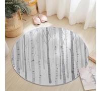 Tapis Rond 90 Cm Forêt De Bouleaux Simple Couleur Unie Gris - Ultra-Doux en Laine Fine Et Polyester, Antidérapant, Facile À Nettoyer, Résistant À L’Usure, Design Élégant Et Durable