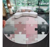 Tapis Rond 90 Cm Loisirs Pièces De Puzzle Blocs De Couleur Tapis De Salon Lavable en Machine, Doux Antidérapant Moquette De Sol en Flanelle pour Chambre & Cuisine - Rose