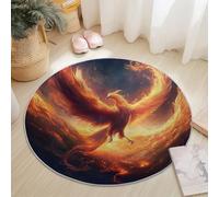 Tapis Rond 90 Cm - Mythologie Phénix Flamme Rouge, Microfibre Douce, Lavable, Décoration De Sol Rétro pour Salon Bureau Entrée Entrée/Hall D’Entrée