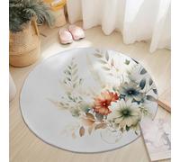 Tapis Rond 90 Cm Naturalisme Fleurs Feuillage Beige - Ultra-Doux en Laine Fine Et Polyester, Antidérapant, Facile À Nettoyer, Résistant À L’Usure, Design Élégant Et Durable